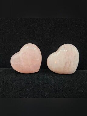 Polished Rose Quartz Heart Accent Pair - Soft Pink Decorative Hearts